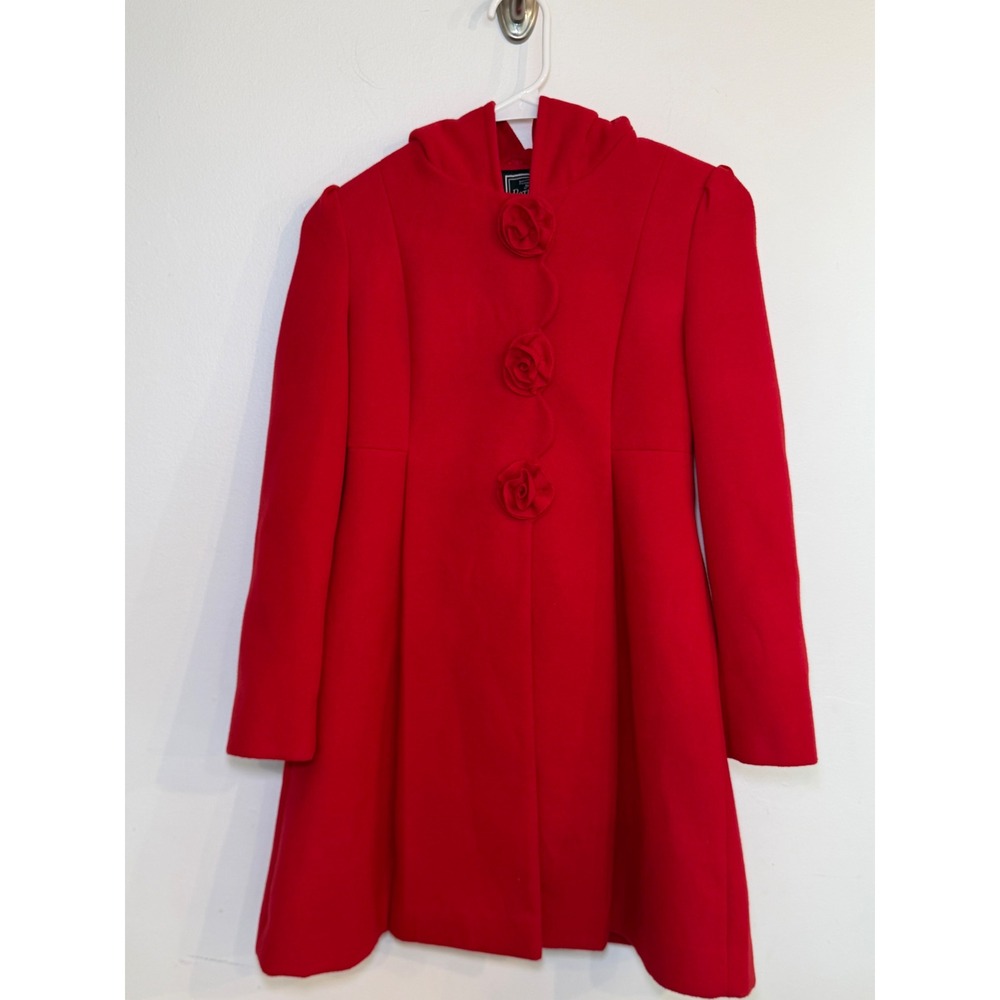Rothschild Girls Red Hooded Dress Coat Holiday Christmas Winter Size M 10/12 EUC